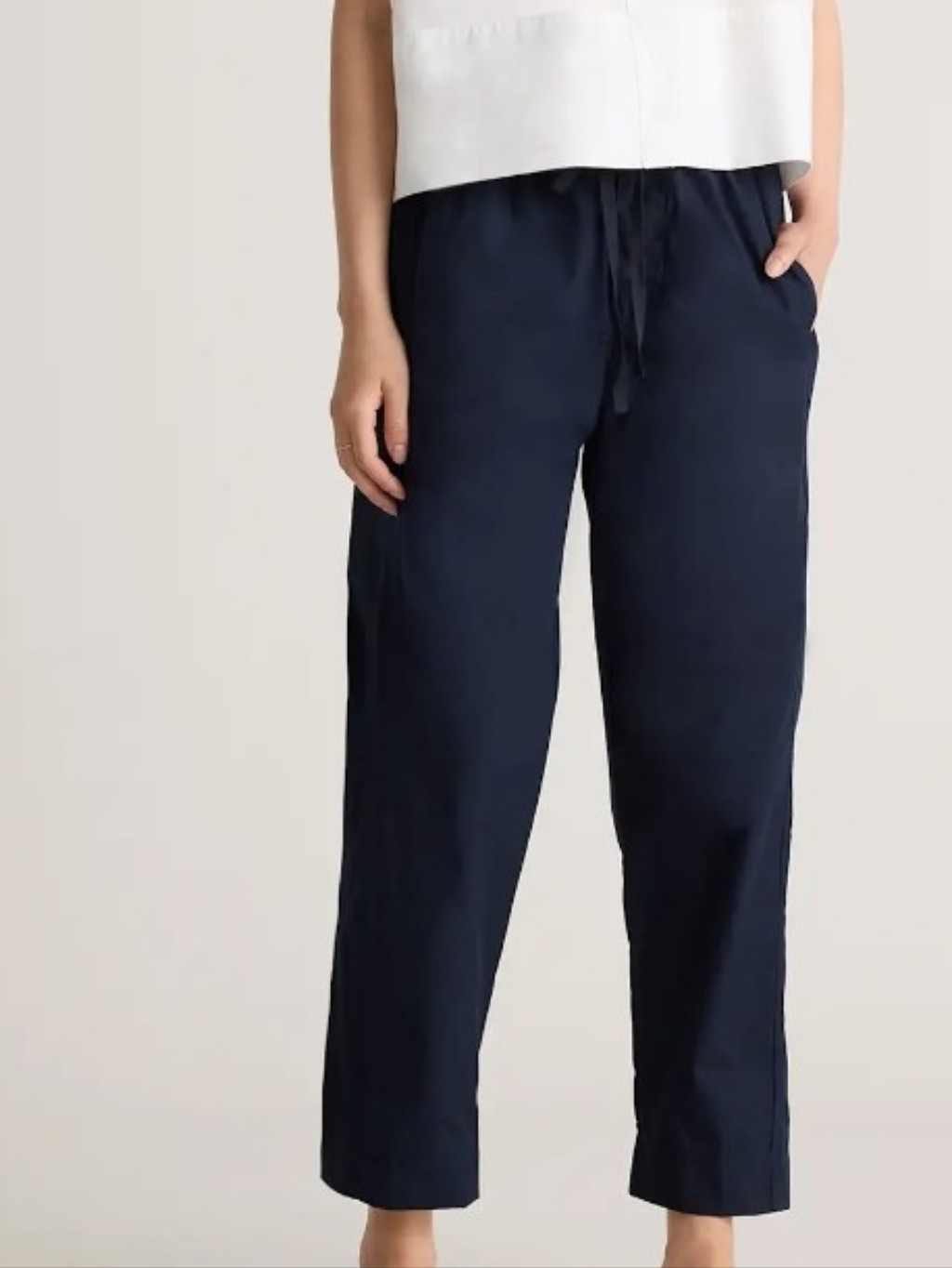 Quince 100% Organic Cotton Poplin Pull-On Pant Navy Szm Quiet Luxury Minimalist